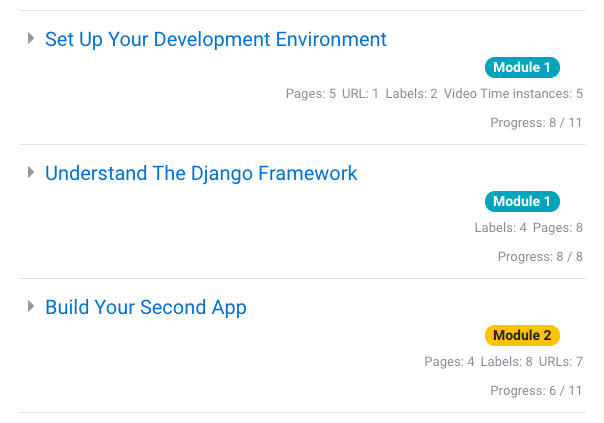 Tags for grouping sections together into modules