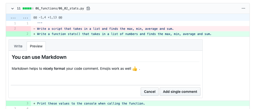 GitHub comment preview